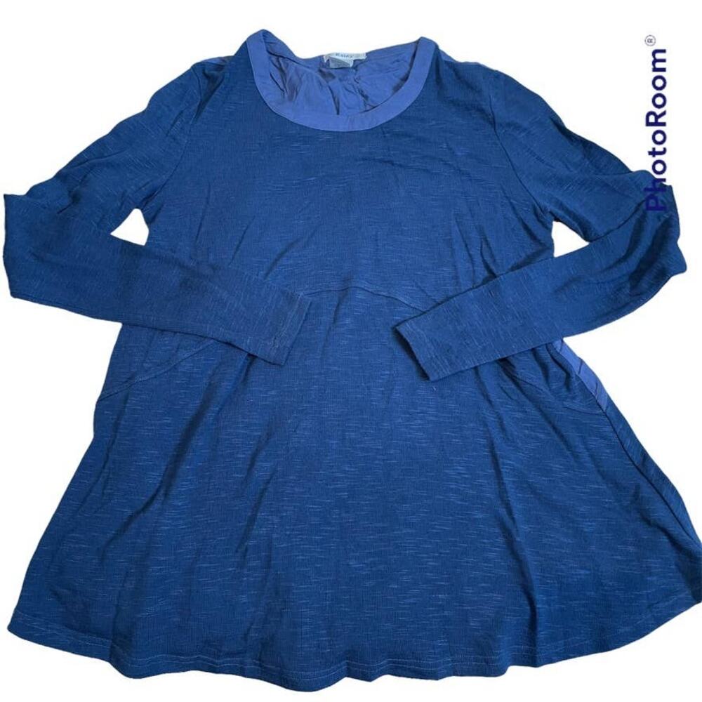 Esley Navy Blue Mixed Media Long Sleeve Tunic Top Button Back Small 30681T-K